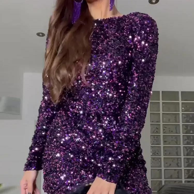 Purple Sequin Mini Dress for the Perfect Party Night Look - Image 2