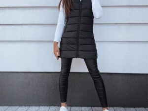 Solid Color Hooded Quilted Zipper Cotton Vest Coat
