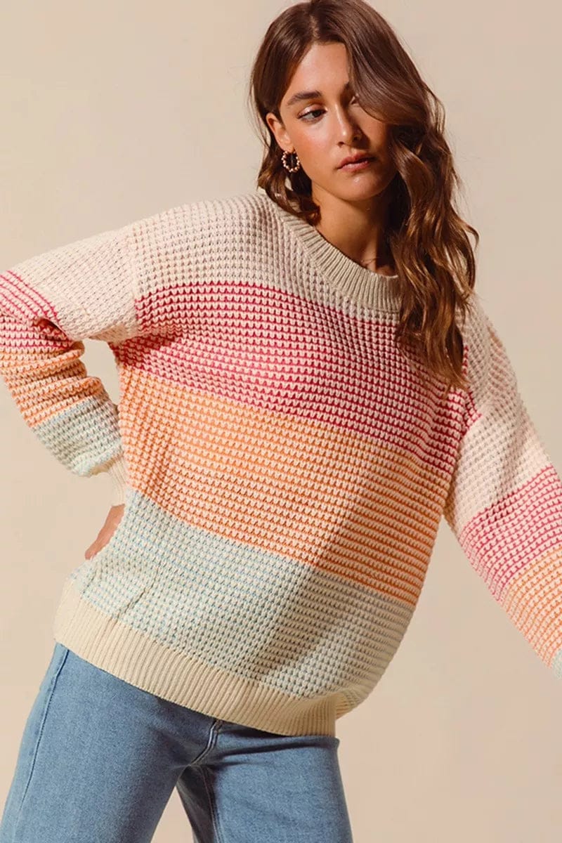 SO ME Multi Color Block Long Sleeve Sweater – Trendy and Versatile Fashion Statement - Image 2
