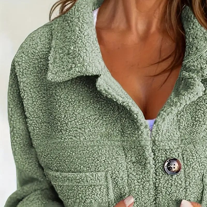 Plus Size Sherpa Jacket for Women – Solid Color Long Sleeve Style - Image 2