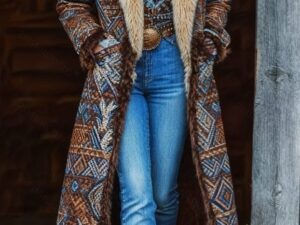 Western Embroidered Fur Collar Coat for Stylish Warmth and Elegance