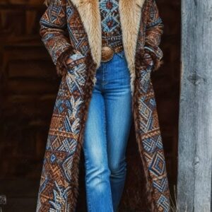 Western Embroidered Fur Collar Coat for Stylish Warmth and Elegance
