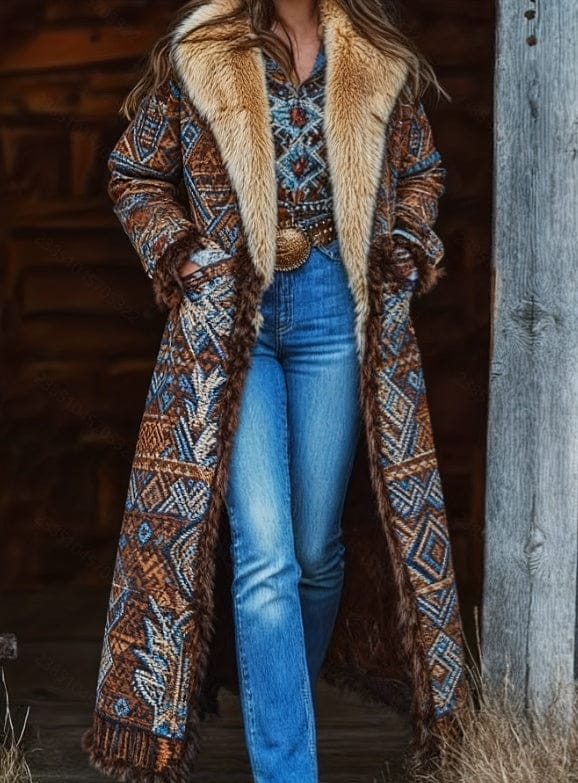 Western Embroidered Fur Collar Coat for Stylish Warmth and Elegance - Image 2