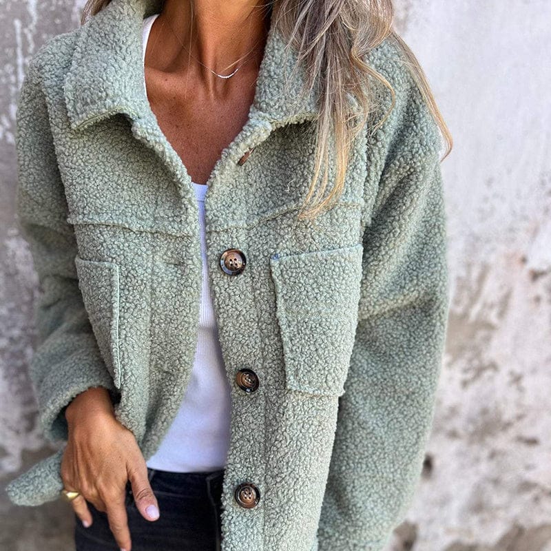 Plus Size Sherpa Jacket for Women – Solid Color Long Sleeve Style - Image 3