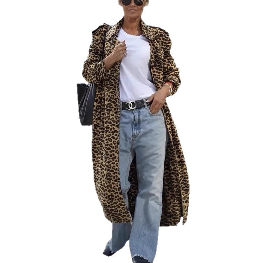 Leopard Print Women's Coat with Large Lapel for Stylish Comfort - Image 5
