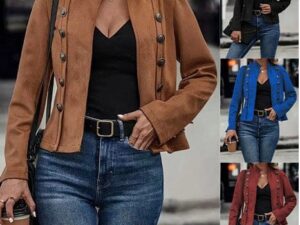 Metal Buckle Velvet Coat - Retro Long-sleeved Style for Timeless Elegance