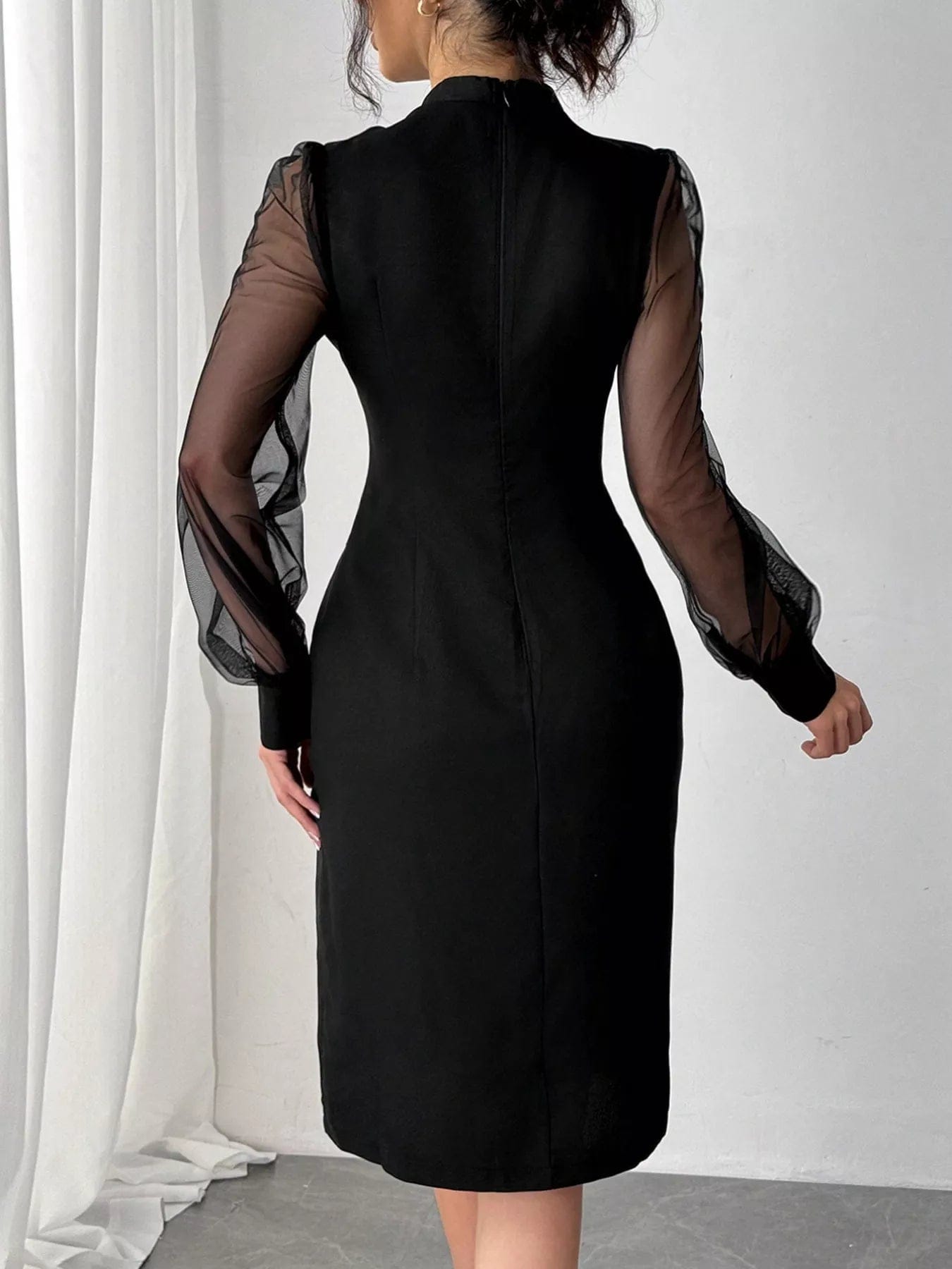 Slit Front Sheer Sleeve Dress - Image 5