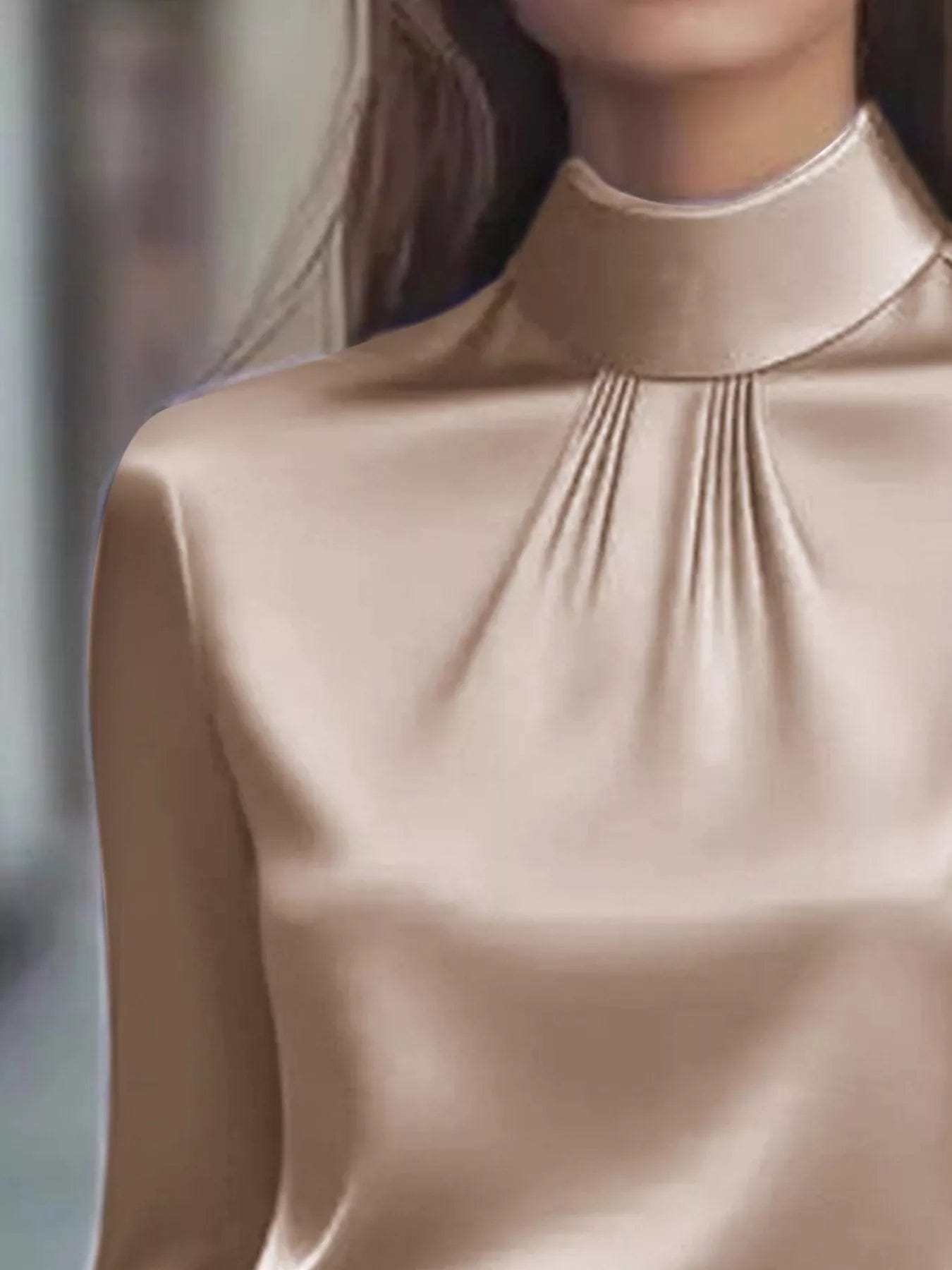 Mock Neck Long Sleeve Blouse with Pleated Detail - Image 5