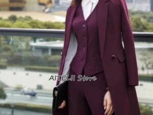 Ladies Office Pantsuit 3 Piece Single Breasted Outfit for Professional Women