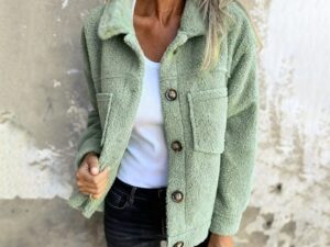 Plus Size Sherpa Jacket for Women – Solid Color Long Sleeve Style