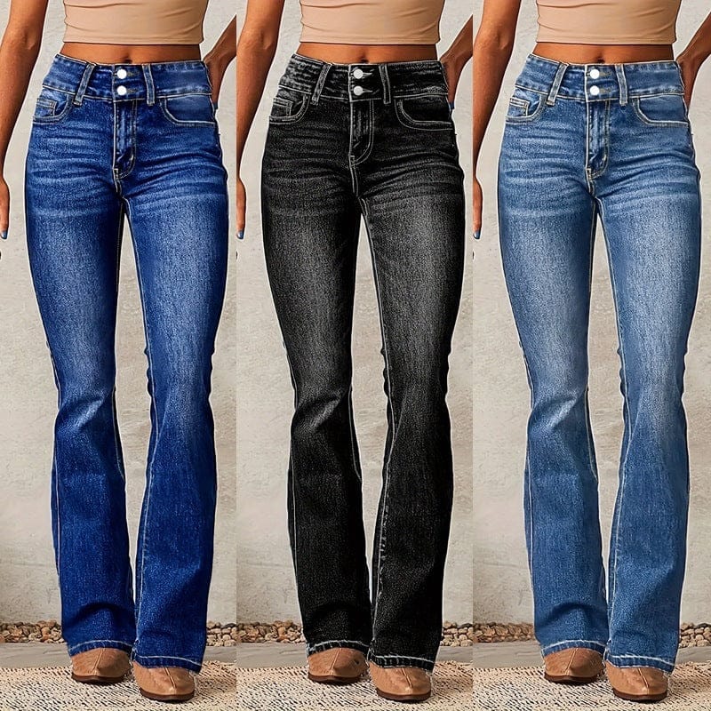 Women’s Distressed Bootcut Jeans – Mid-Waist Street Style Denim