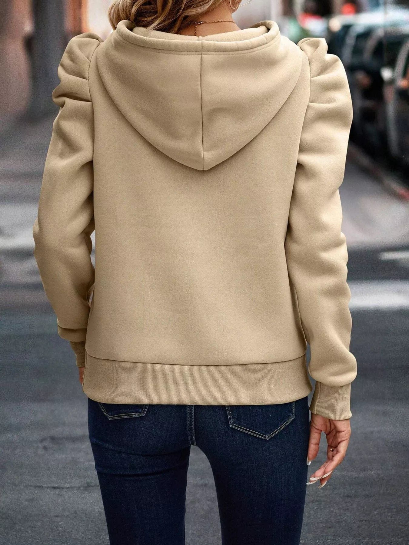 Puff Sleeve Hoodie with Drawstring for Stylish Comfort - Image 3