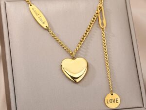 Multilayer Heart Pendant Necklace – Gold Moon & Star Details
