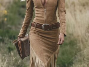 Women’s Fringe Zipper Dress – Chic Polyester Statement Fashion