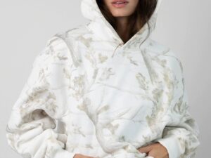 Women’s Floral Hooded Sweatshirt – Loose Fit Lantern Sleeve Pullover