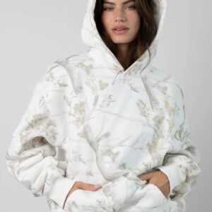 Women’s Floral Hooded Sweatshirt – Loose Fit Lantern Sleeve Pullover