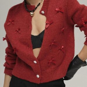 Bow Button Up Cardigan: Stylish Comfort with Long Sleeves