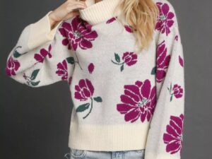 Floral Mock Neck Sweater - Stylish Floral Patterned Sweater for All Seasons