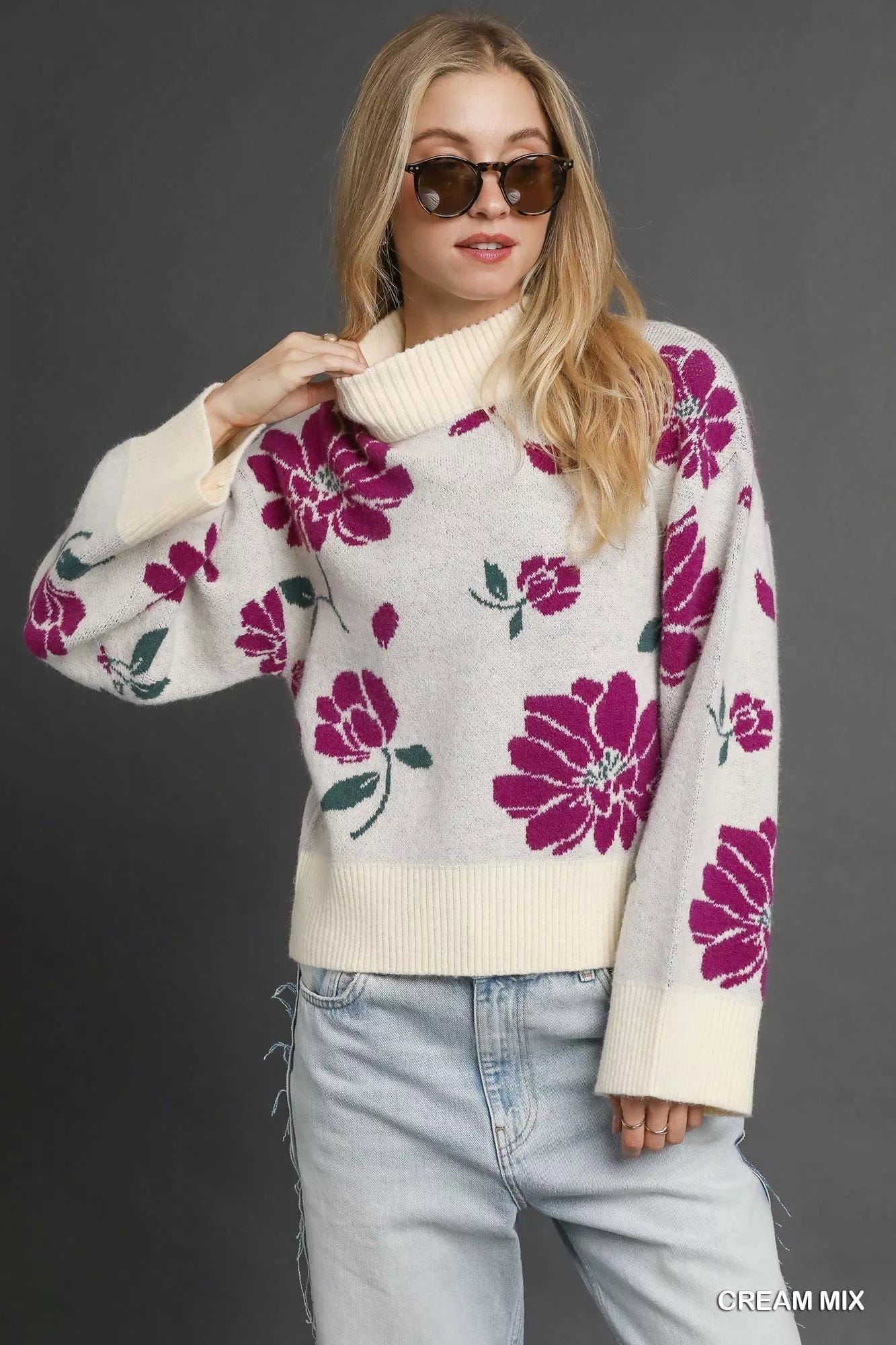 Floral Mock Neck Sweater - Stylish Floral Patterned Sweater for All Seasons