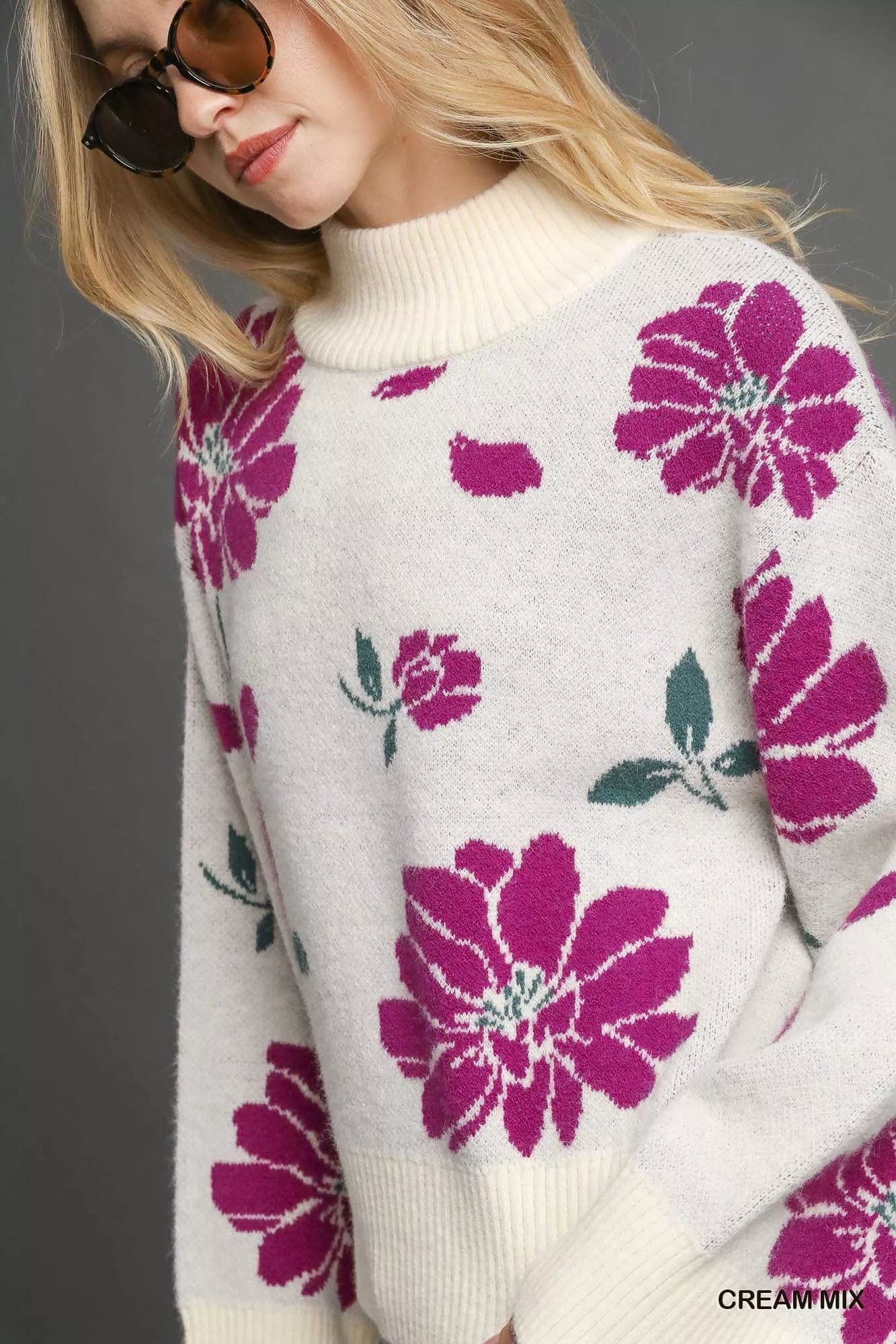 Floral Mock Neck Sweater - Stylish Floral Patterned Sweater for All Seasons - Image 5