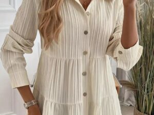 Button-Down Long Sleeve Tiered Shirt for Effortless Style and Versatility