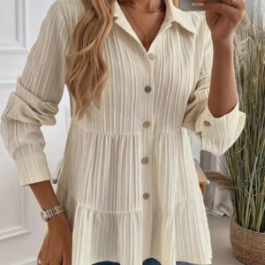 Button-Down Long Sleeve Tiered Shirt for Effortless Style and Versatility