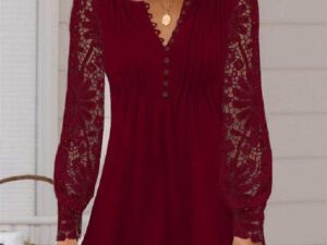 Women’s Lace Commuter Blouse | Elegant Solid Color Top