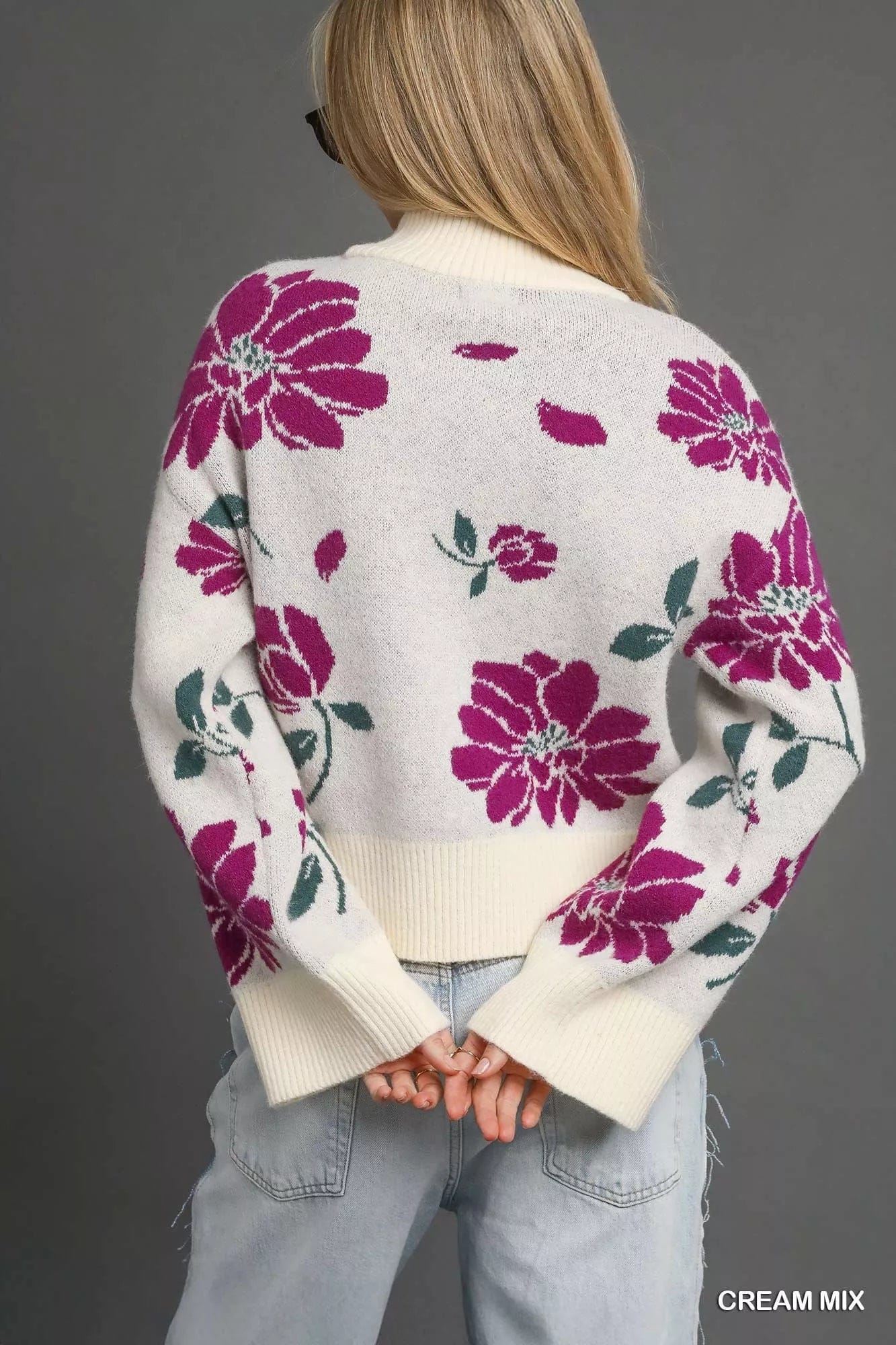 Floral Mock Neck Sweater - Stylish Floral Patterned Sweater for All Seasons - Image 3