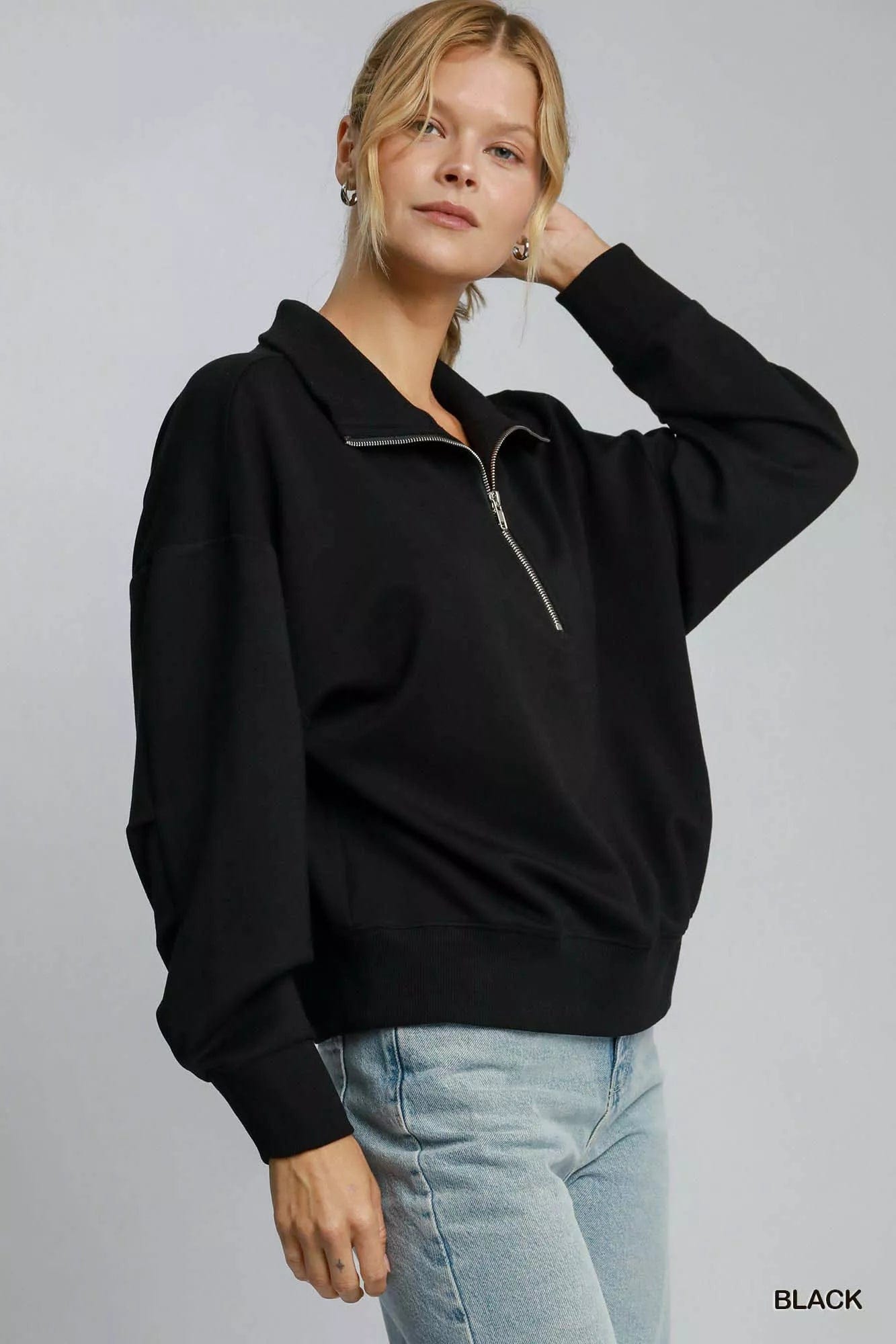 Half Zip Sweatshirt for Effortless Style with Drop Shoulders - Image 2