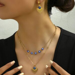 Stainless Steel Resin Necklace and Earrings Jewelry Set