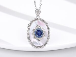 Sapphire Blue Pendant Necklace in 925 Sterling Silver - O-Chain Design
