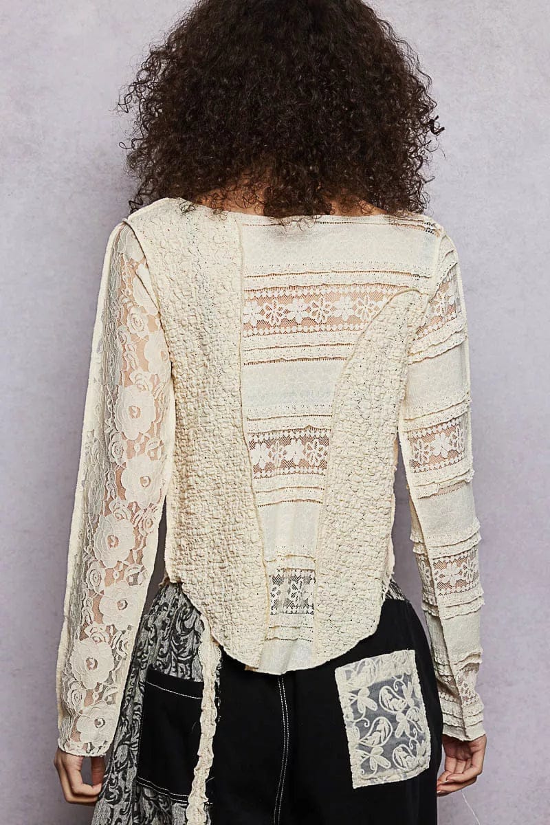 Women's Lace Long Sleeve Top - Elegant Slim-Fit Round Neck Blouse - Image 4