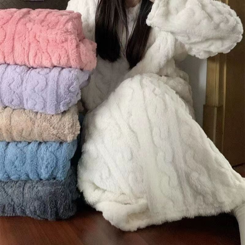 Winter Coral Fleece Dress - Thickened Jacquard Sleepwear for Maximum Comfort - Image 4