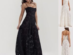 Elegant Lace Suspender Evening Dress