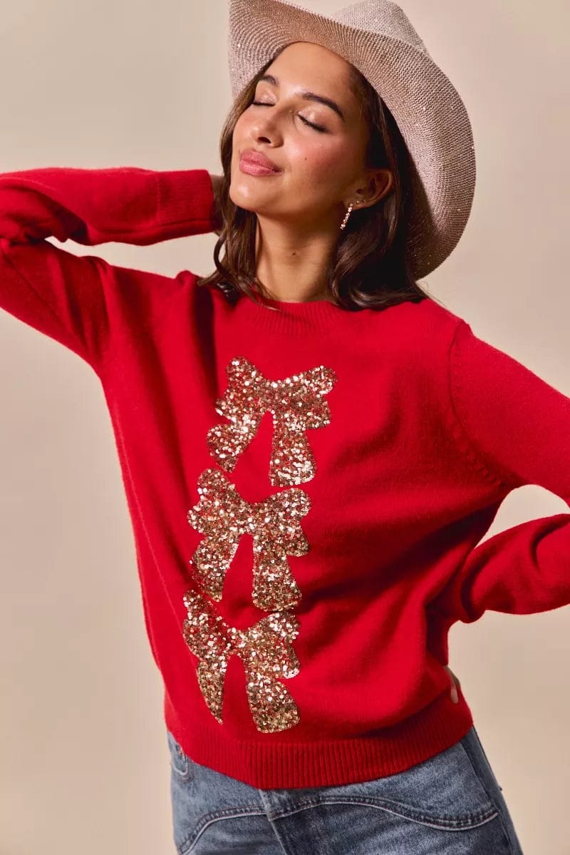 Sequins Bow Ribbon Christmas Sweater for Festive Fashion - Image 3