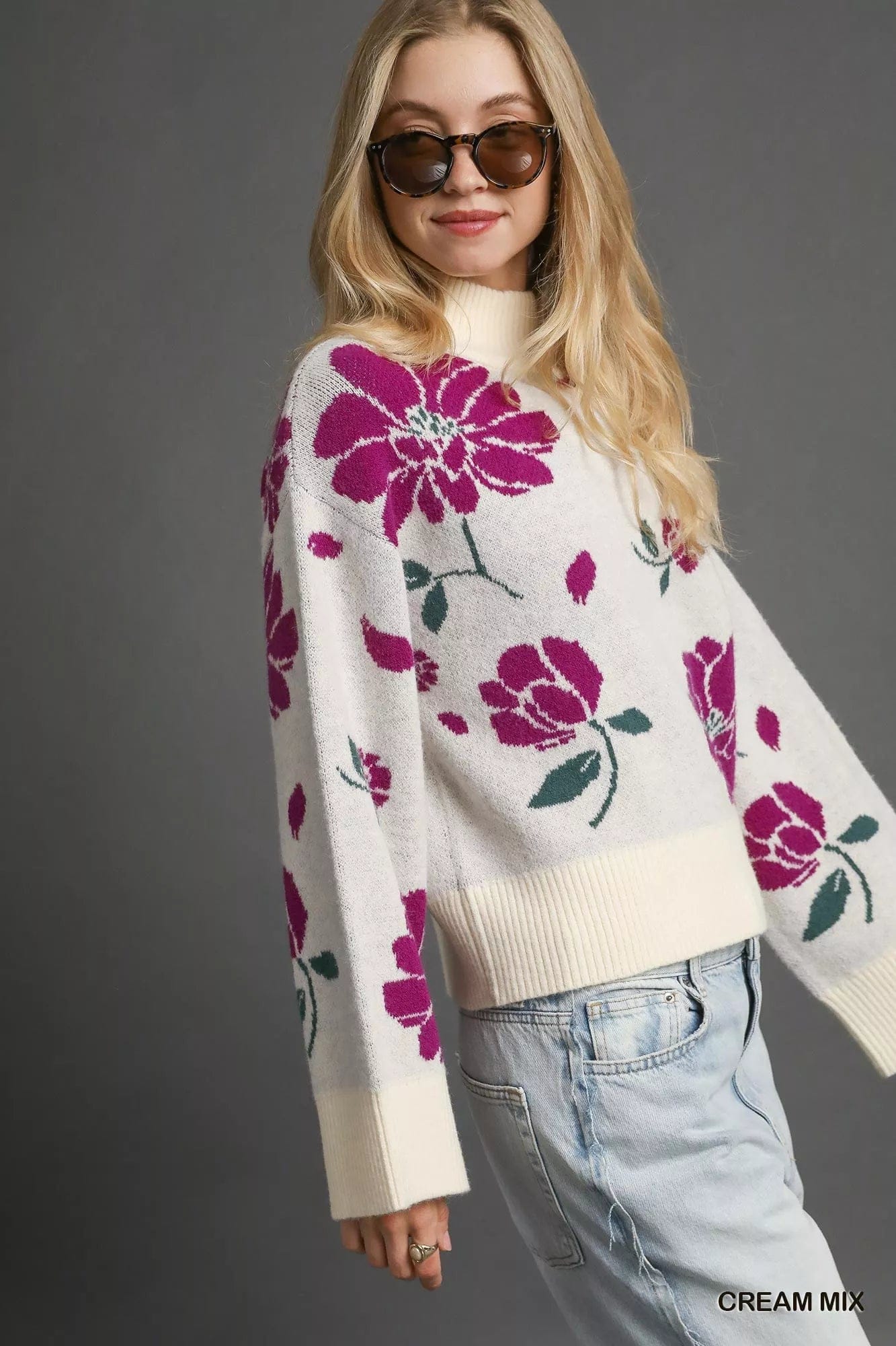 Floral Mock Neck Sweater - Stylish Floral Patterned Sweater for All Seasons - Image 2