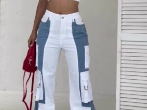 Women’s Elegant Patchwork Pants | Full-Length Regular Fit Trousers