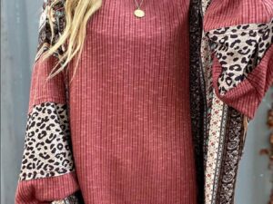 Leopard Color Block Ribbed Top - Trendy Leopard Color Block Top for Stylish Outfits