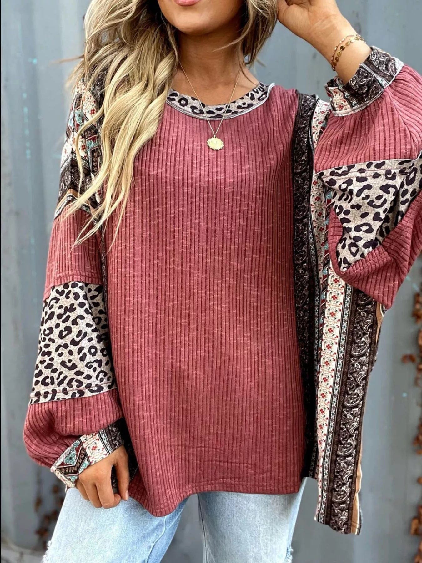 Leopard Color Block Ribbed Top - Trendy Leopard Color Block Top for Stylish Outfits