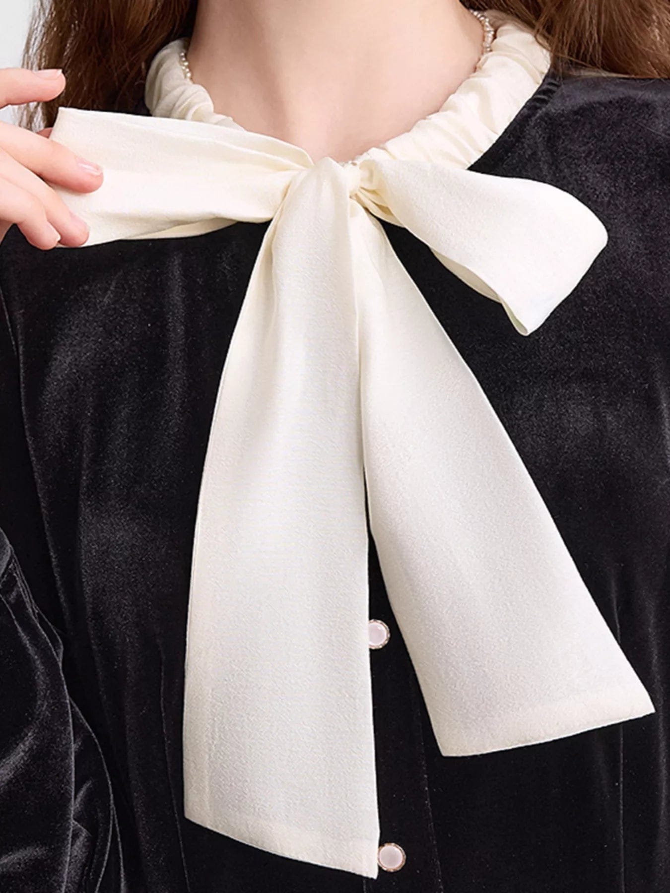 Velvet Bowknot Long Sleeve Dress for Elegant A-Line Style - Image 2