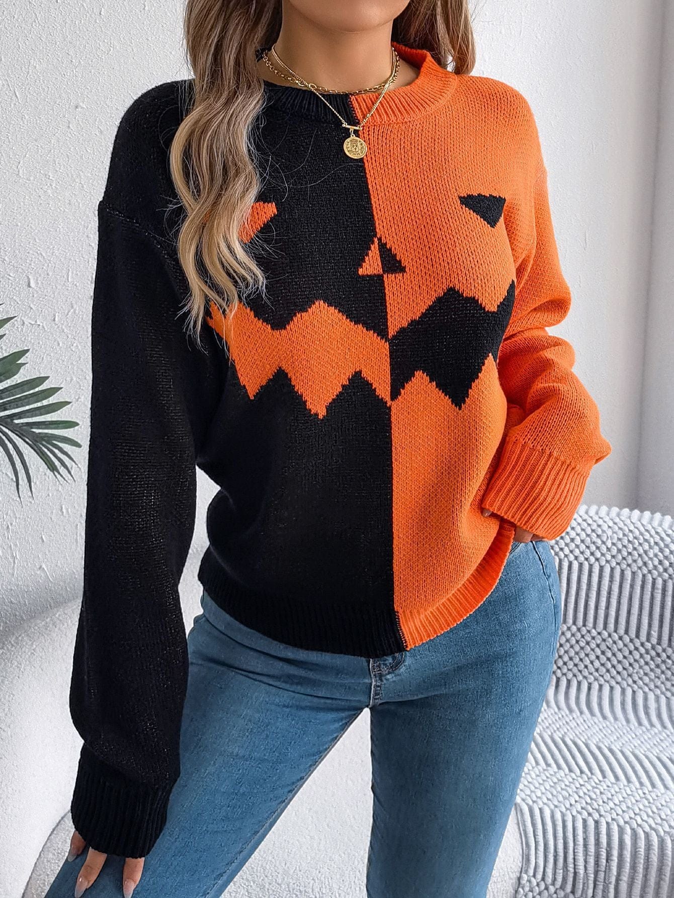 Fall Halloween Pumpkin Sweater - Spooky Long Sleeve Design - Image 4