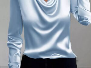 Satin Long Sleeve Blouse with Collared Neck Design
