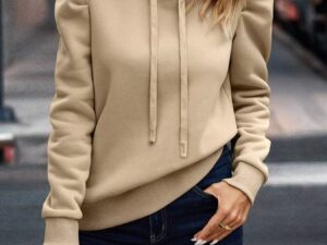 Puff Sleeve Hoodie with Drawstring for Stylish Comfort