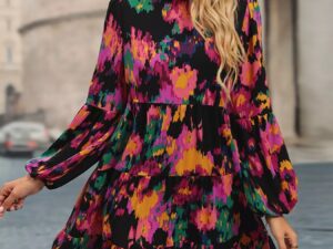 Printed Balloon Sleeve Mini Dress for Effortless Style and Comfort
