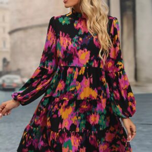Printed Balloon Sleeve Mini Dress for Effortless Style and Comfort