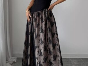 Square Neck Lace Maxi Dress - Elegant Sleeveless Design