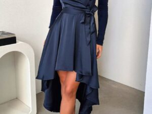 Satin High-Low Dress with Tie Waist for Effortless Elegance
