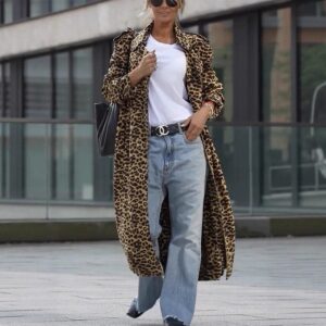 Leopard Print Women's Coat with Large Lapel for Stylish Comfort