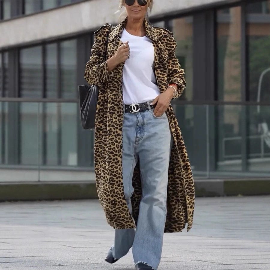 Leopard Print Women's Coat with Large Lapel for Stylish Comfort
