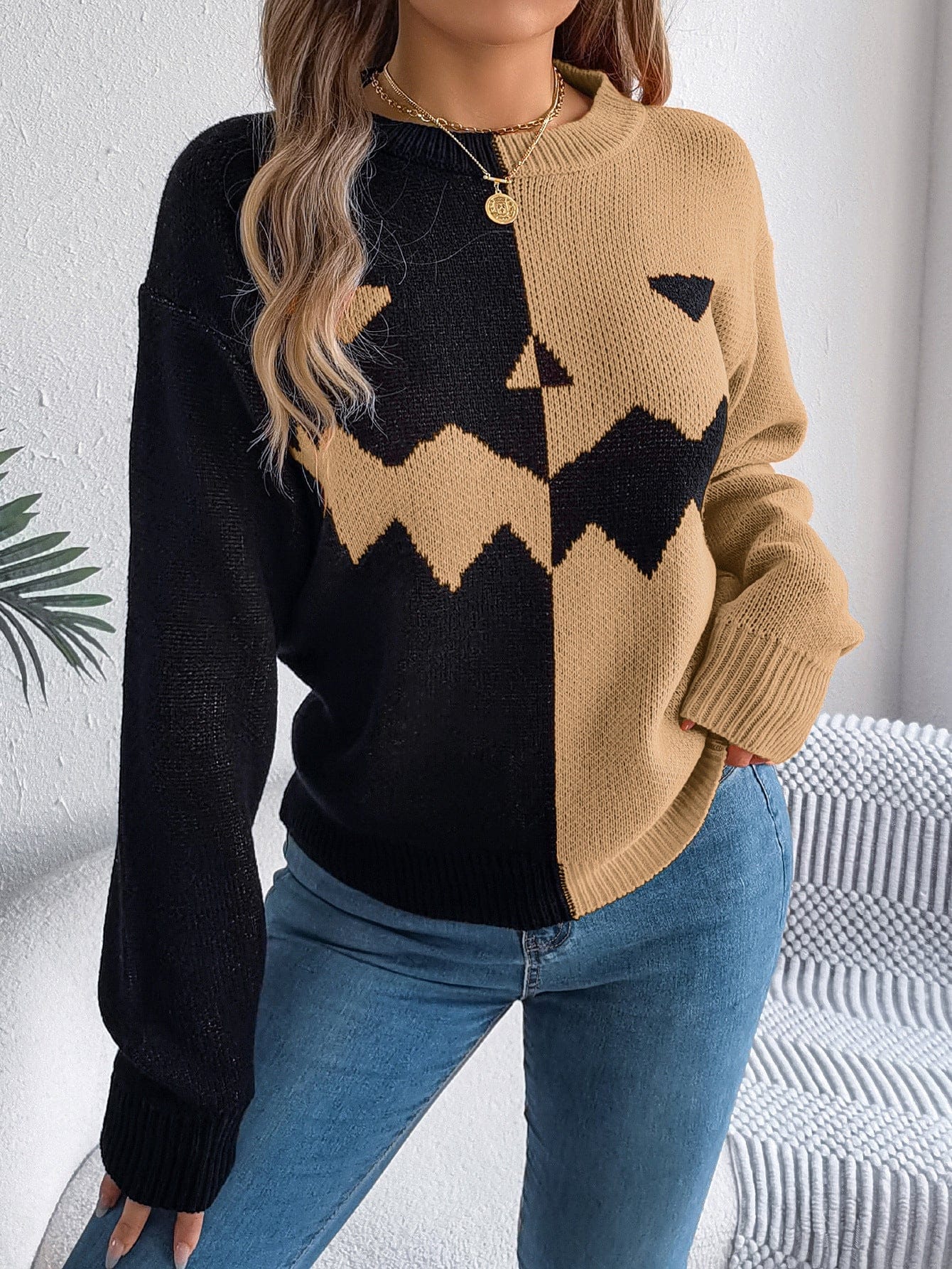 Fall Halloween Pumpkin Sweater - Spooky Long Sleeve Design - Image 3